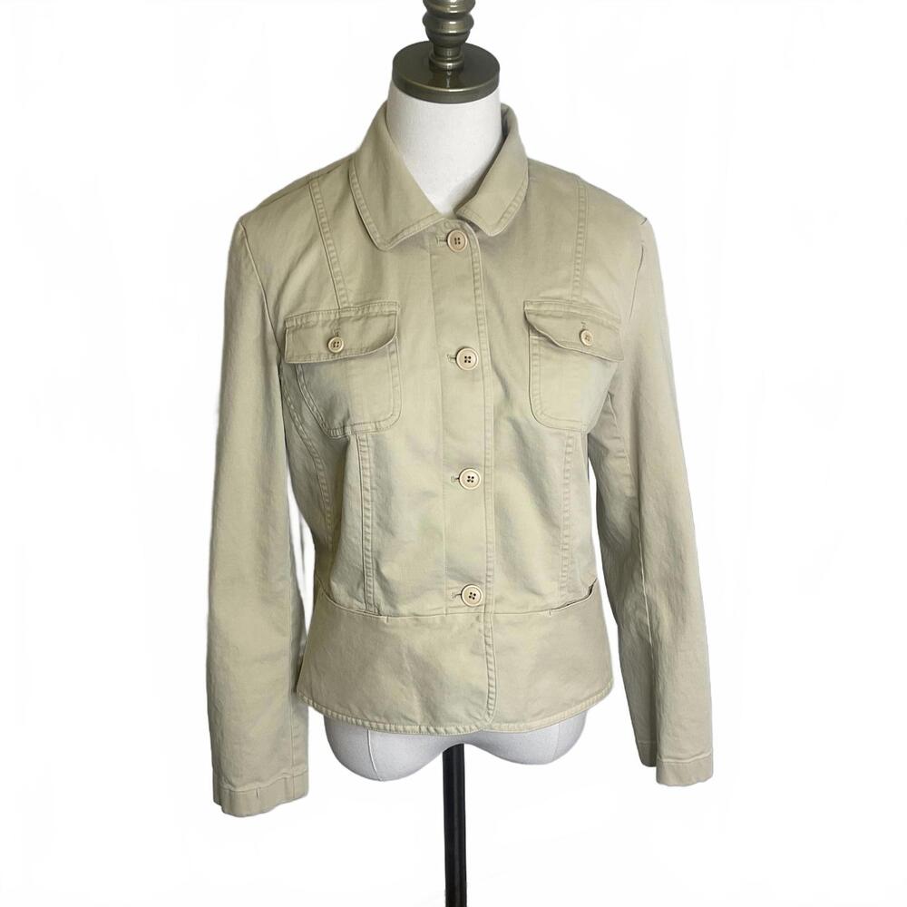 Talbots Women's Size 12 Petites Stretch Beige Cotton Button Down Jacket